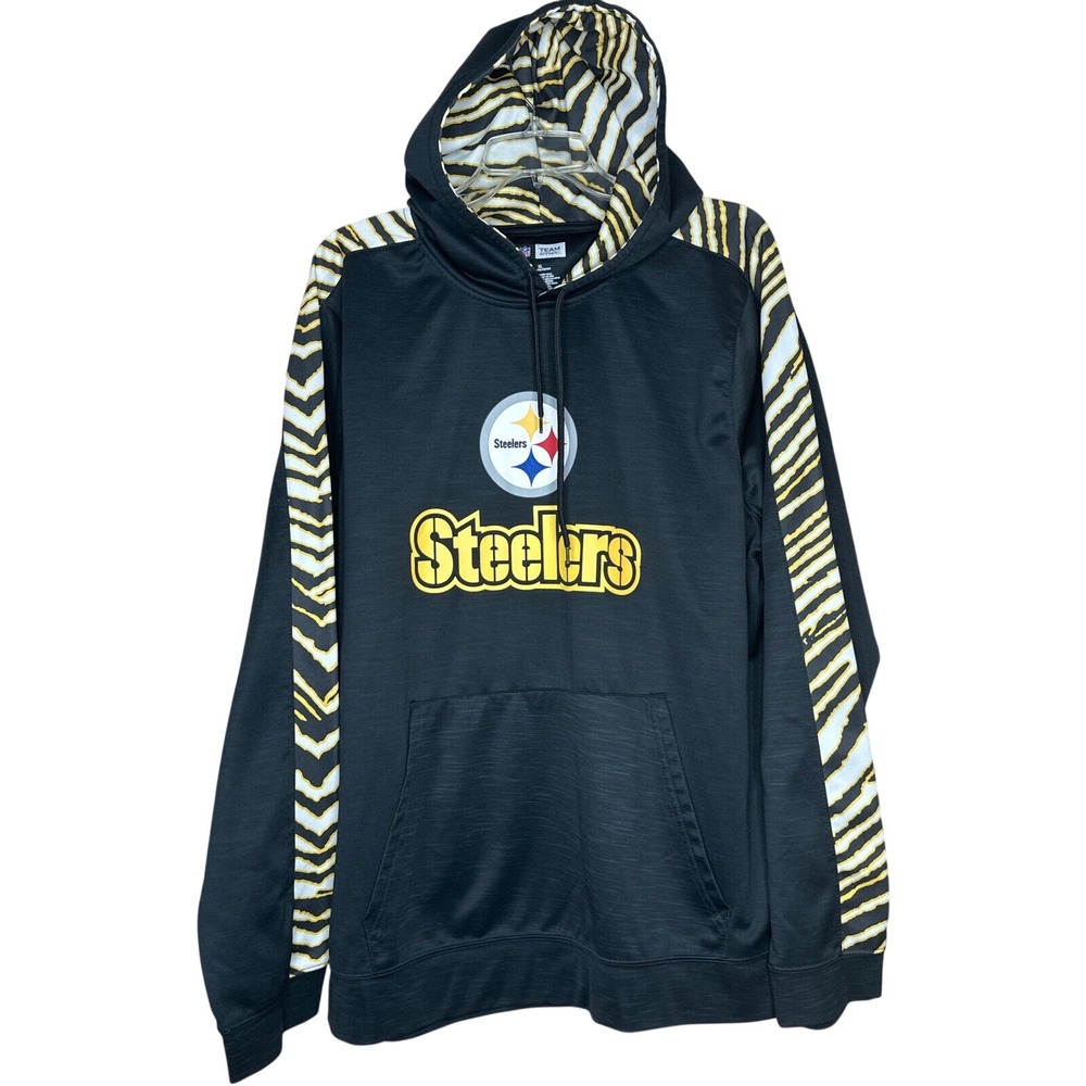 NFL Team Apparel Pittsburgh Steelers Mens XL Hoodie Black Tiger Stripe Pattern